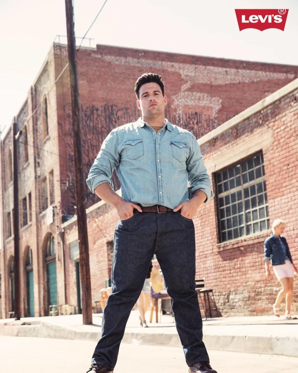 The new model poses in an all-denim look. (Photo: Courtesy of Levi’s)