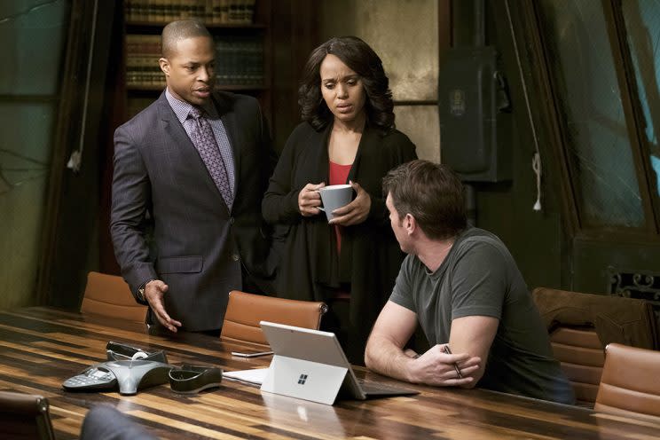 Cornelius Smith Jr. as Marcus, Kerry Washington as Olivia, and Scott Foley as Jake (Credit: Scott Everett White/ABC)