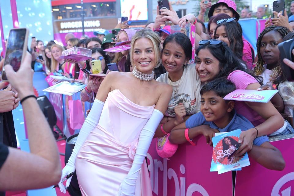 Barbie star Margot Robbie poses with fans at the film’s European premiere in London (Getty Images for Warner Bros.)