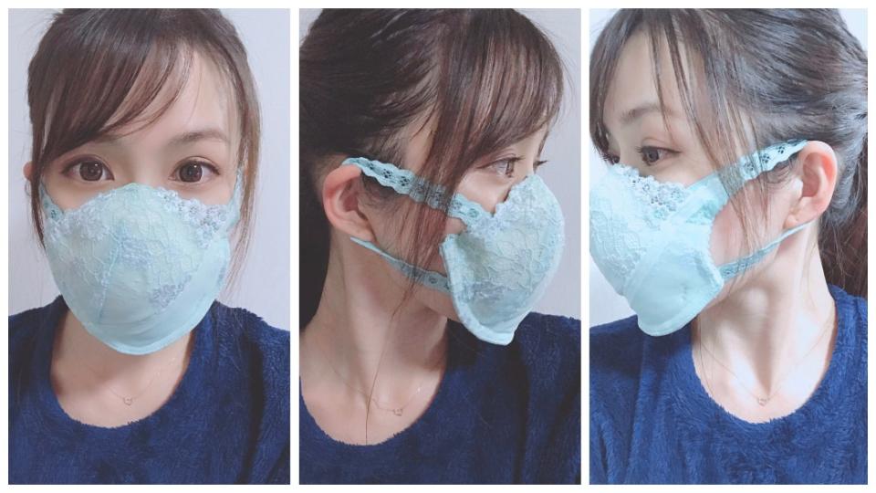 1名日本正妹分享自製的內衣口罩，引發網友關注和討論。(圖／翻攝自推特)