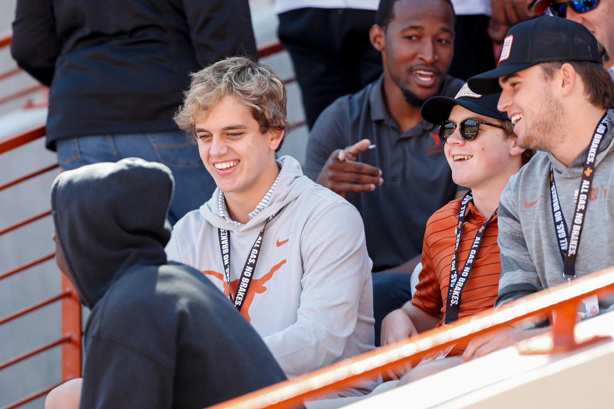 Arch Manning of New Orleans' Isidore Newman School attends the game between the Texas Longhorns and the Oklahoma State Cowboys at Darrell K Royal-Texas Memorial Stadium on Oct. 16, 2021 in Austin, Texas. (Photo by Tim Warner/Getty Images)