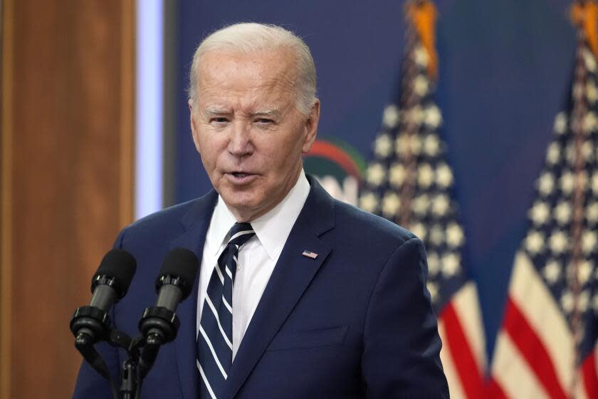 President Joe Biden speaks to the National Action Network Convention remotely from the South Court Auditorium of the White House, Friday, April 12, 2024, in Washington. (AP Photo/Alex Brandon)