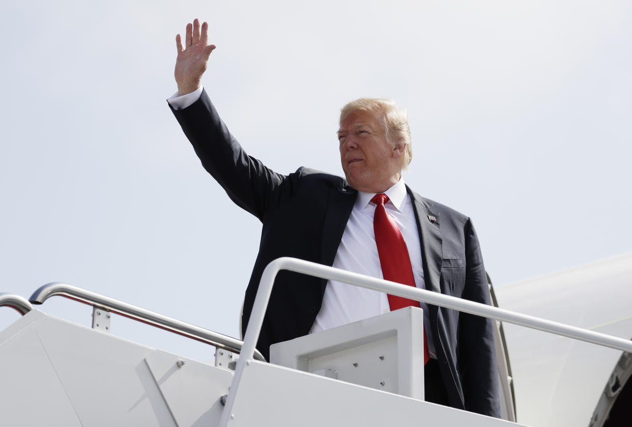 President Trump boards Air Force One on Thursday at Andrews Air Force Base. (Photo: Evan Vucci/AP)