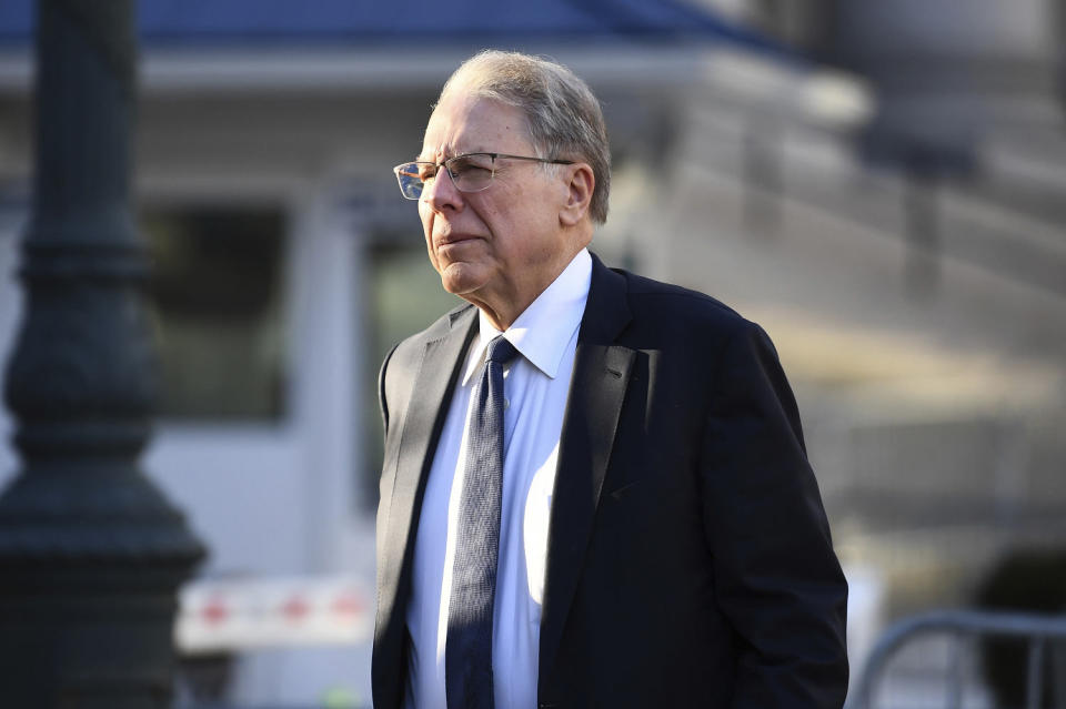 Wayne LaPierre arriving at Manhattan Supreme Court in New York (Anthony Behar / Sipa USA via AP file )