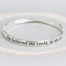 <p>£12 jewellry from<br><a rel="nofollow noopener" href="http://www.notonthehighstreet.com/bloomboutique/product/she-believed-she-could-so-she-did-engraved-bangle" target="_blank" data-ylk="slk:Not On The High Street" class="link ">Not On The High Street</a> </p>