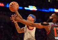 Feb 19, 2017; New Orleans, LA, USA; Eastern Conference guard Isaiah Thomas of the Boston Celtics (4) shoots the ball against Western Conference guard James Harden of the Houston Rockets (13) in the 2017 NBA All-Star Game at Smoothie King Center. Mandatory Credit: Bob Donnan-USA TODAY Sports