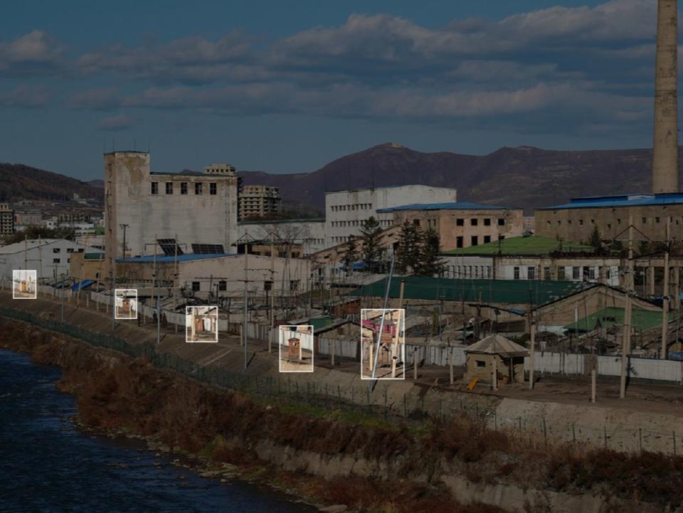 The small guard posts which run along the Yalu River did not exist before 2019 (HRW)