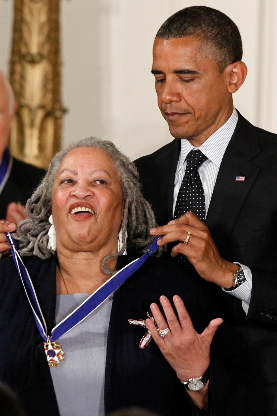 President Barack Obama awards the Medal of Freedom to author Toni Morrison at the White House on May 29, 2012.