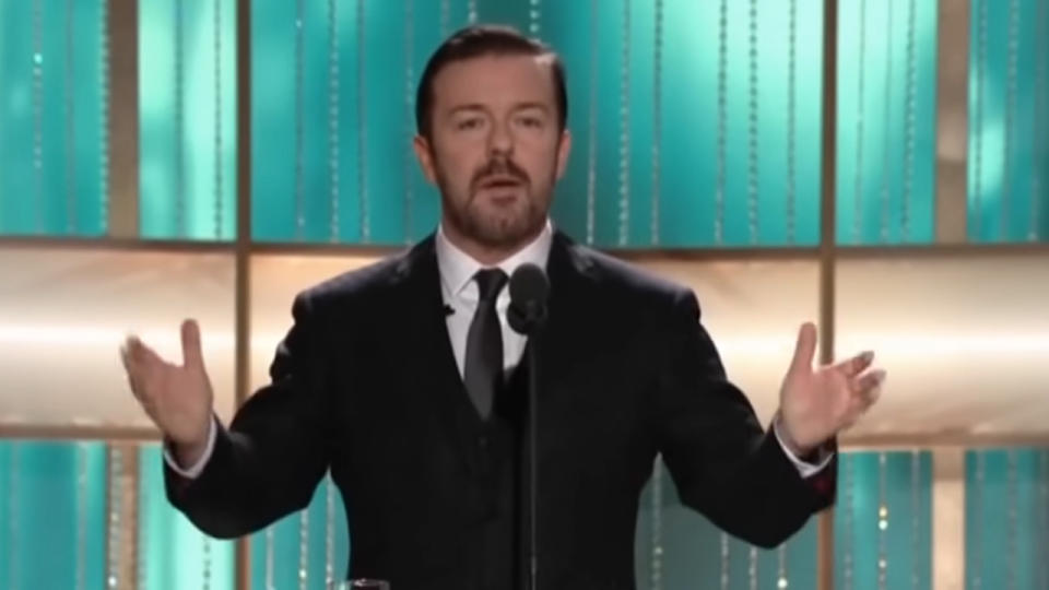 Ricky Gervais hosting the Golden Globes