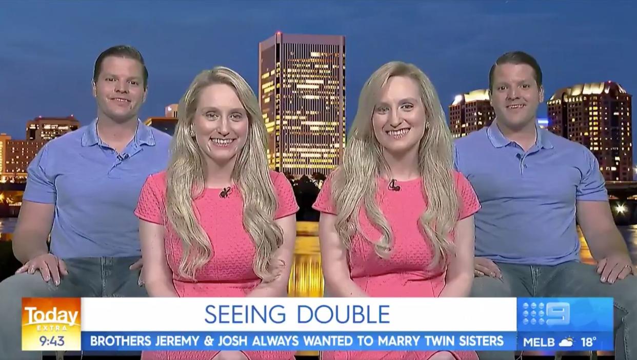 Identical twins Brittany and Briana Deane and husbands Jeremy and Josh Slater on Today Extra