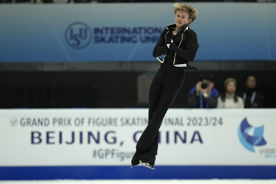 United States Ilia Malinin performs his Free Skating routine on his way to the gold medal for the Men's Final in the ISU Grand Prix of Figure Skating Final held in Beijing, Saturday, Dec. 9, 2023. (AP Photo/Ng Han Guan)