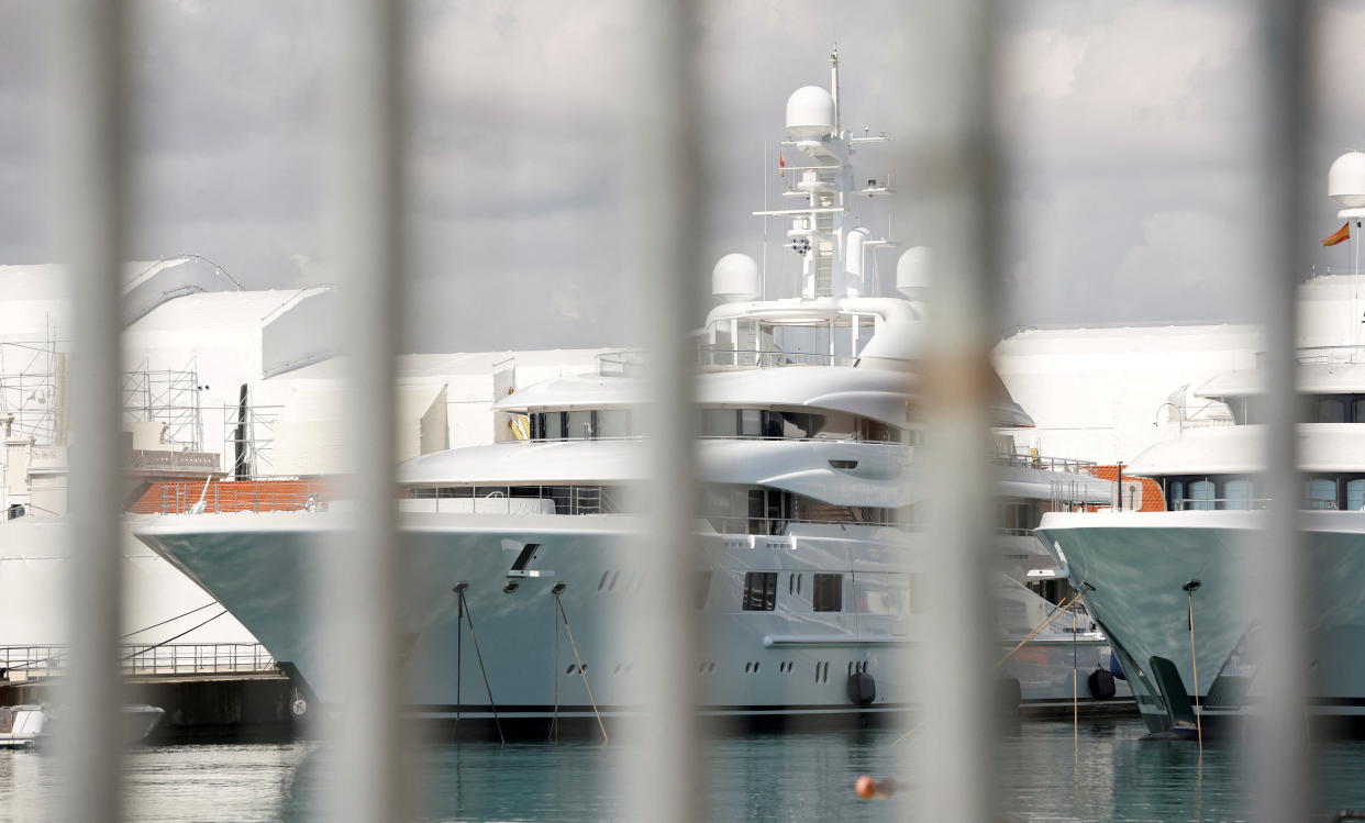 Superyacht Valerie, linked to chief of Russian state aerospace and defence conglomerate Rostec Sergei Chemezov, is seen at Barcelona Port in Barcelona city, Spain, March 9, 2022. REUTERS/Albert Gea