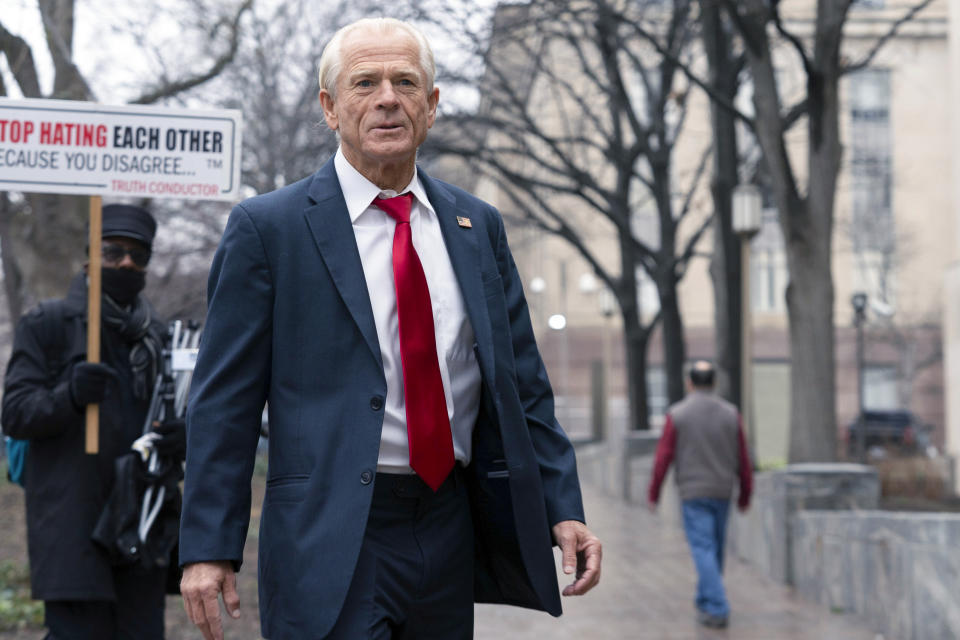 Former Trump White House official Peter Navarro arrives at U.S. Federal Courthouse in Washington, Thursday, Jan. 25, 2024. (AP Photo/Jose Luis Magana)