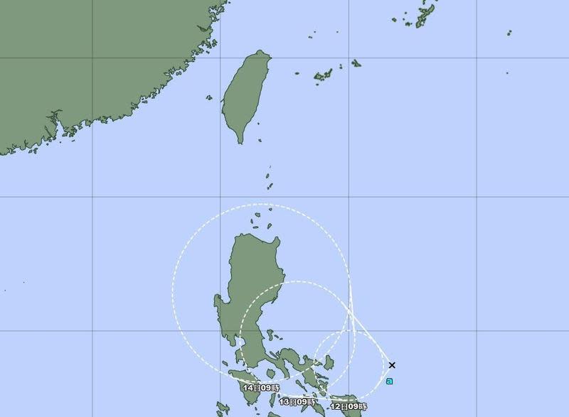 據日本氣象廳資料顯示，菲律賓東方海面上的熱帶擾動，稍早已增強為熱帶性低氣壓。（翻攝日本氣象廳）