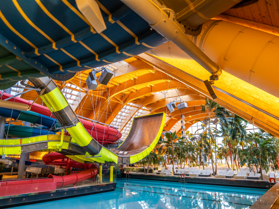 Get an adrenaline rush on one of 16 different water slides (Therme)