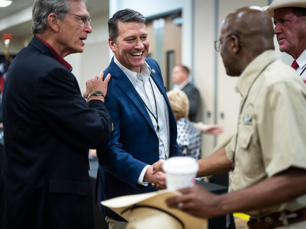 Rep. Ronny Jackson, R-Texas, greets others before former President Donald Trump arrives at a security briefing on June 30, 2021 in Weslaco, Texas.  (AP)