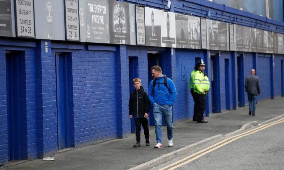 Outside the turnstiles at Goodison Park.