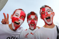 WROCLAW, POLAND - JUNE 16: Poland fans enjoy the atmopshere ahead of the UEFA EURO 2012 group A match between Czech Republic and Poland at The Municipal Stadium on June 16, 2012 in Wroclaw, Poland. (Photo by Christof Koepsel/Getty Images)