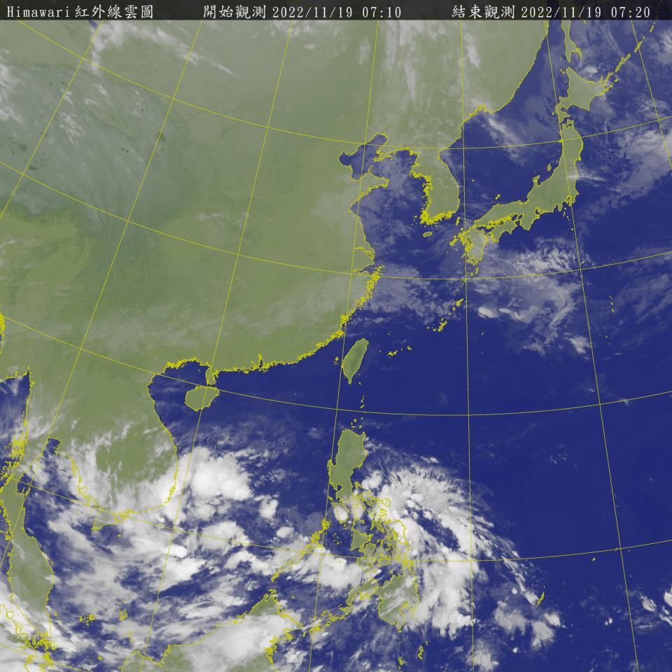 明日東北風南下，東半部、大台北轉雨。（圖／中央氣象局）