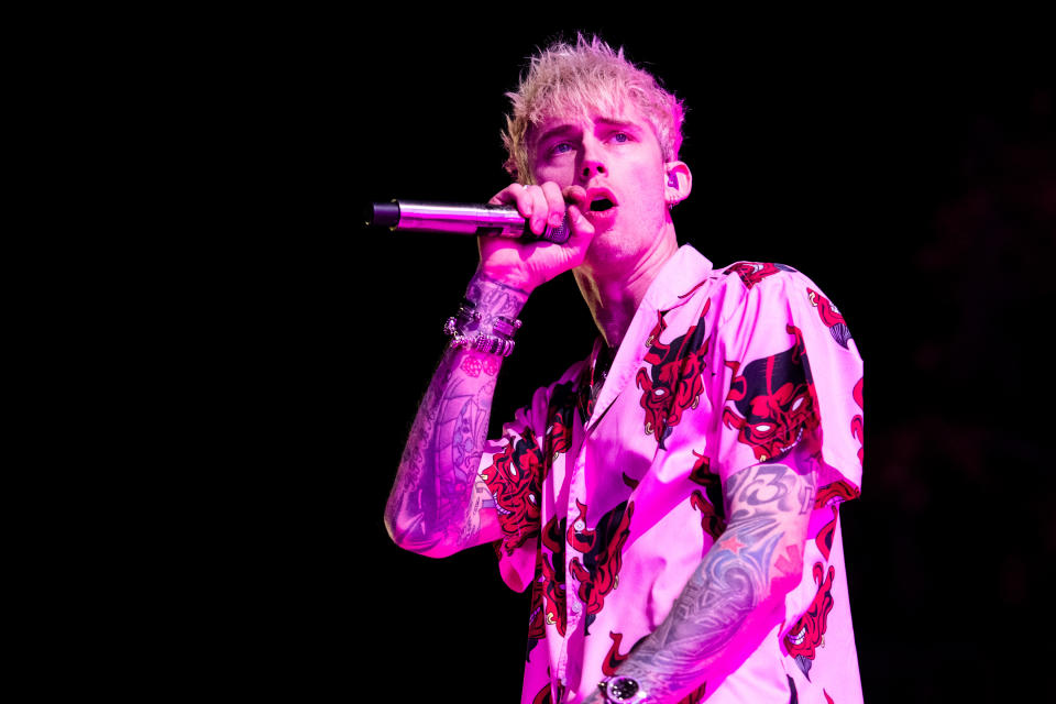 LOS ANGELES, CALIFORNIA - DECEMBER 14: Machine Gun Kelly performs during 2019 Rolling Loud LA at Banc of California Stadium on December 14, 2019 in Los Angeles, California. (Photo by Timothy Norris/WireImage)