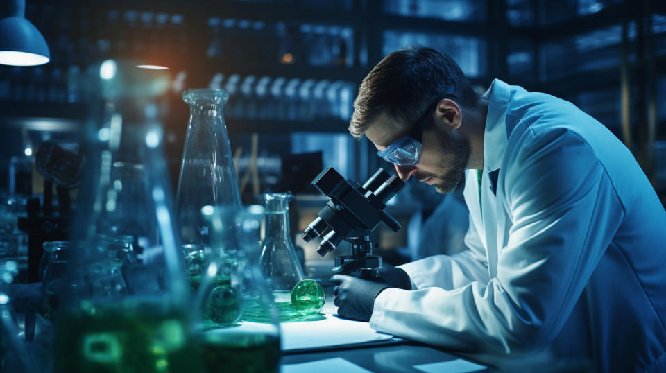 Scientist in a lab working on a research project, focusing on biotechnology and healthcare advancements.