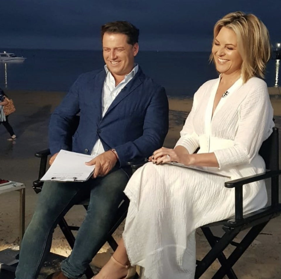 Georgie shared this candid moment with then-co-host Karl Stefanovic in December 2018, shortly before he was axed. Photo: Instagram/georgiegardner9.