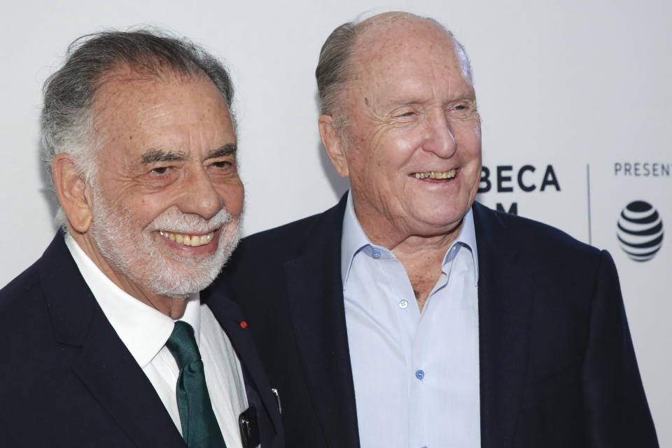 Director Francis Ford Coppola, left, and actor Robert Duvall attend a screening of the "40th Anniversary and World Premiere of Apocalypse Now Final Cut" during the 2019 Tribeca Film Festival at the Beacon Theatre on Sunday, April 28, 2019, in New York. (Photo by Brent N. Clarke/Invision/AP)"