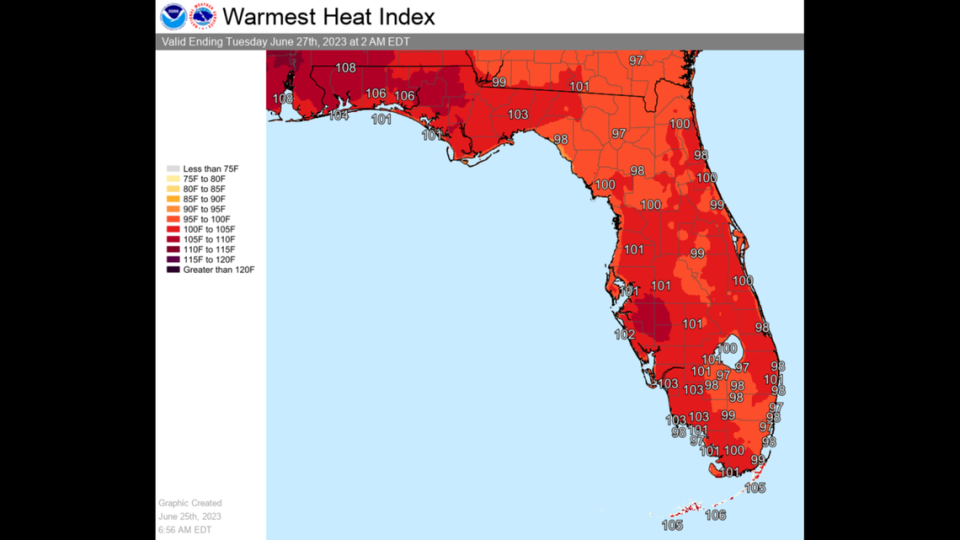 Maps show Hardee, Manatee and DeSoto counties are included in a circle of southwest Florida where oppressive heat is expected in the coming week.