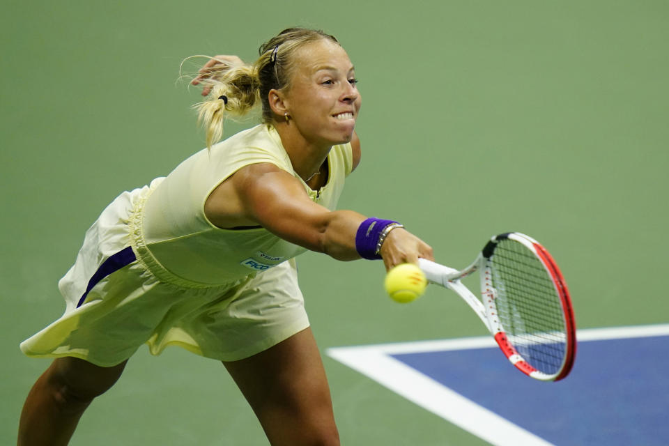 Anett Kontaveit, of Estonia, competes against Serena Williams, of the United States, in the second round of the U.S. Open tennis championships, Wednesday, Aug. 31, 2022, in New York. (AP Photo/Frank Franklin II)
