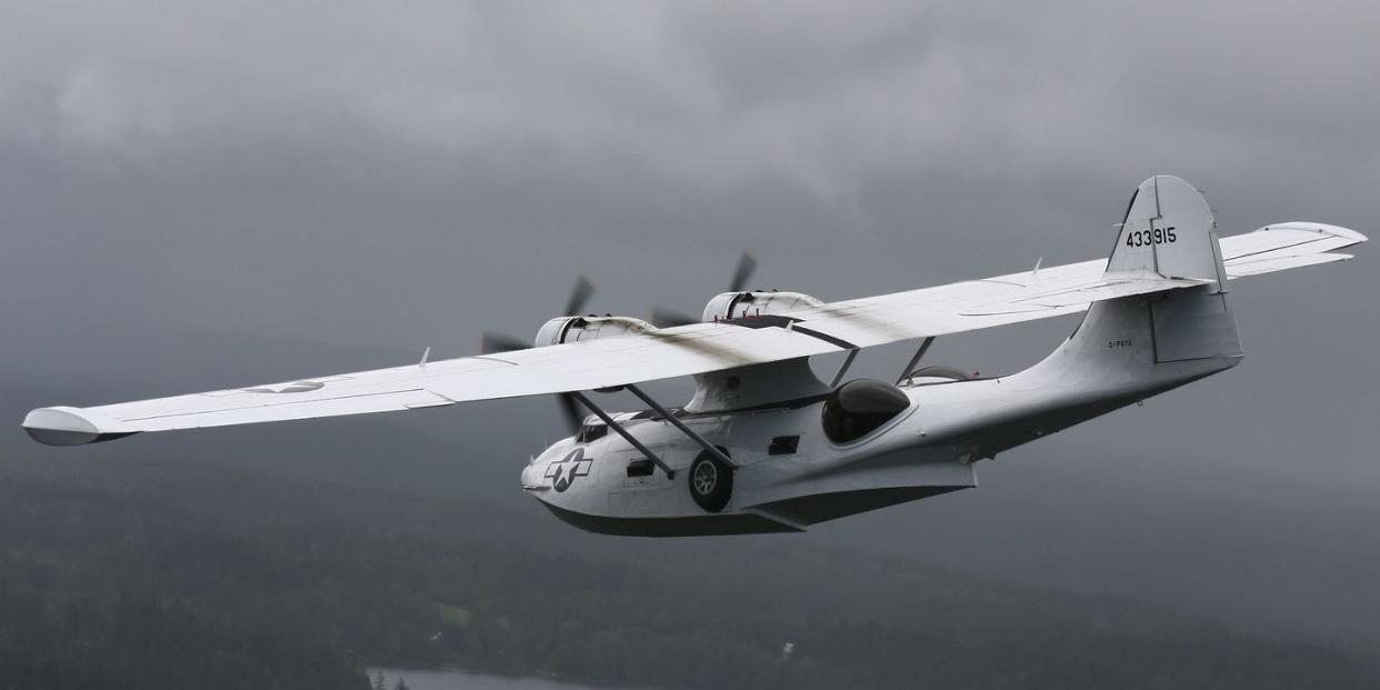 boras, sweden consolidated pby catalina vintage flying boat in us army air force naval rescue colors