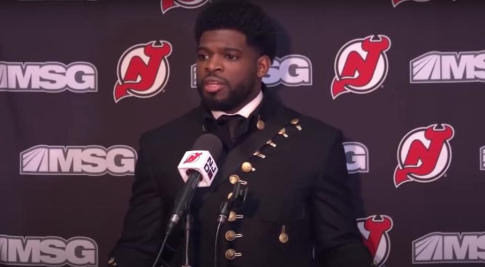 New Jersey Devils player P.K. Subban speaks during an NHL press conference on Jan. 23, 2022. (Credit: New Jersey Devils on YouTube)