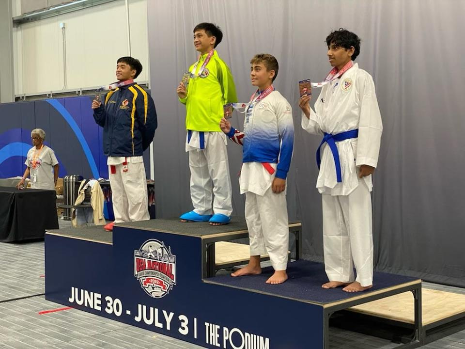Award ceremony at the 2022 USA National Karate Championships. Clive Justin Cariaso took home silver in the 12-13 year old -50 Kilogram Elite Division