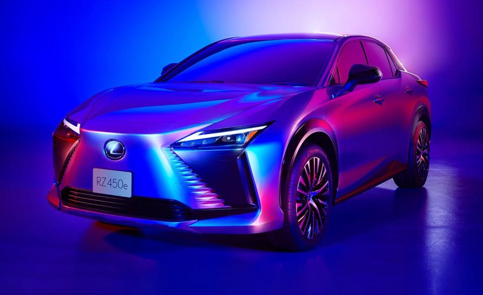 <p>The RZ will be the first EV from Lexus, and it will offer more power than its <a href="https://www.caranddriver.com/toyota/bz4x" rel="nofollow noopener" target="_blank" data-ylk="slk:Toyota bZ4X;elm:context_link;itc:0" class="link ">Toyota bZ4X</a> and <a href="https://www.caranddriver.com/subaru/solterra" rel="nofollow noopener" target="_blank" data-ylk="slk:Subaru Solterra;elm:context_link;itc:0" class="link ">Subaru Solterra</a> partners. A Direct4 badge found on these reveal photos tells us it will use an all-wheel drive powertrain with front and rear motors that provide 200 horsepower each. Toyota hasn't spilled on a total output figure yet, but considering the bZ4X dual-motor powertrain uses two 107-hp electric motors that make just 215 horsepower total, its safe to assume the RZ will pack a bigger punch. —<em>Austin Irwin</em></p>