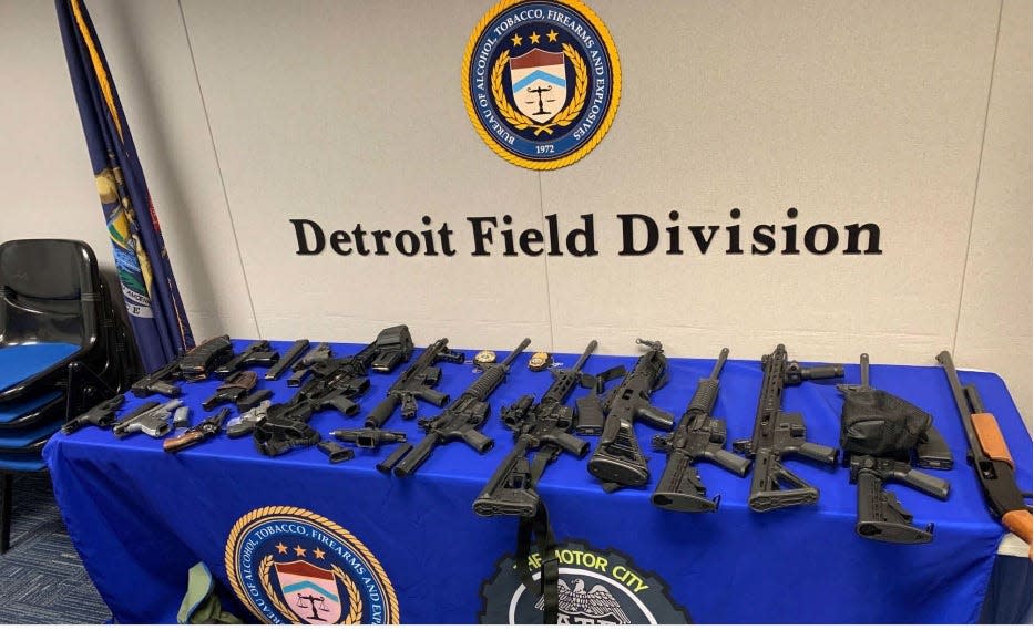 On June 8, 2023, Detroit police seized these guns - 18 in total - from the home of Melvindale man who the government says was not allowed to possess firearms due to his prior court-ordered hospitalization for mental health issues. Police found the guns following a domestic violence call: He allegedly shot at his wife and is now facing federal charges.
(Credit: U.S. District Court records)
