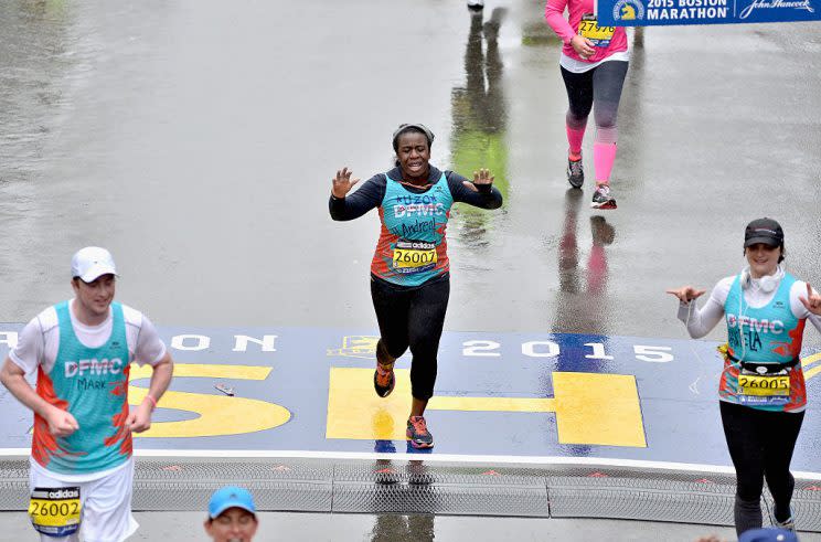 BOSTON, MA - APRIL 20: Orange Is the New Black star Uzo Aduba ran the 2015 Boston Marathon to support Bostons Dana-Farber Cancer Institute on April 20, 2015 in Boston, Massachusetts. Boston-area native Uzo joined Dana-Farber Marathon Challenge (DFMC) team to raise funds for cancer research at Dana-Farber (Photo by Paul Marotta/Getty Images for Dana-Farber Cancer Institute)