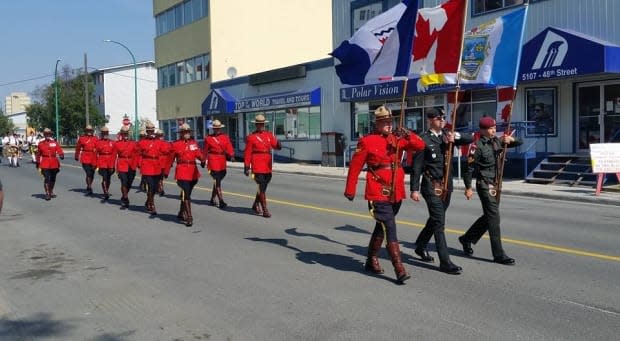 Members of the RCMP were at the front of a Canada Parade in Yellowknife back in 2016. (Submitted by Marino Casebeer - image credit)