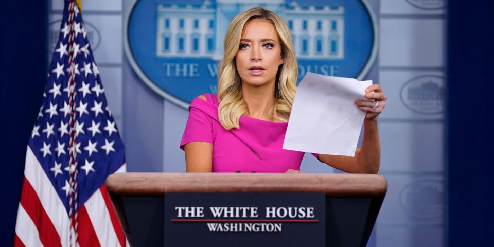 White House press secretary Kayleigh McEnany speaks during a press briefing at the White House, Monday, June 22, 2020, in Washington. (AP Photo/Evan Vucci)