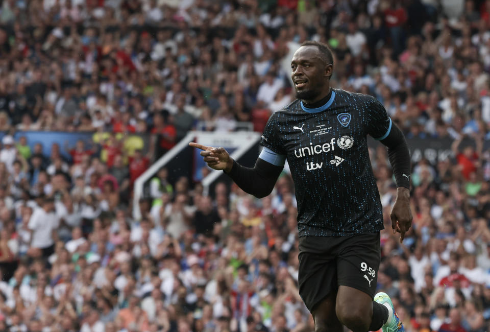 Usain Bolt during Soccer Aid for Unicef 2023 at Old Trafford on June 11, 2023 in Manchester, England. (Photo by Mike Marsland/WireImage)