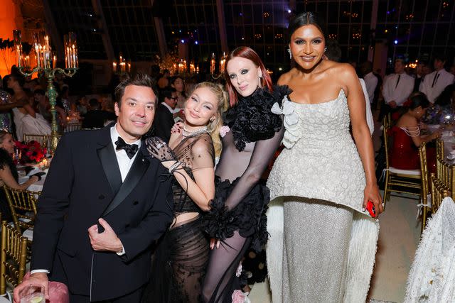 Kevin Mazur/MG23/Getty Jimmy Fallon, Gigi Hadid, Karen Elson, and Mindy Kaling attend The 2023 Met Gala.