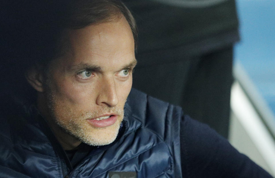 PSG coach Thomas Tuchel stands prior to the start of the Champions League, group C, soccer match between Paris Saint Germain and Napoli at the Parc des Princes stadium in Paris, Wednesday, Oct. 24, 2018. (AP Photo/Francois Mori)