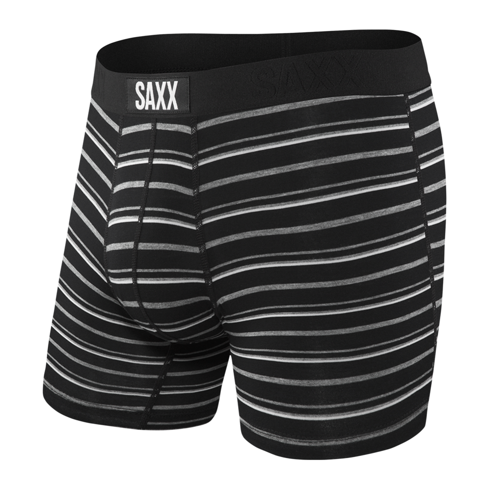 best men's pajamas, SAXX Vibe Boxer Brief in Black Coast Stripe