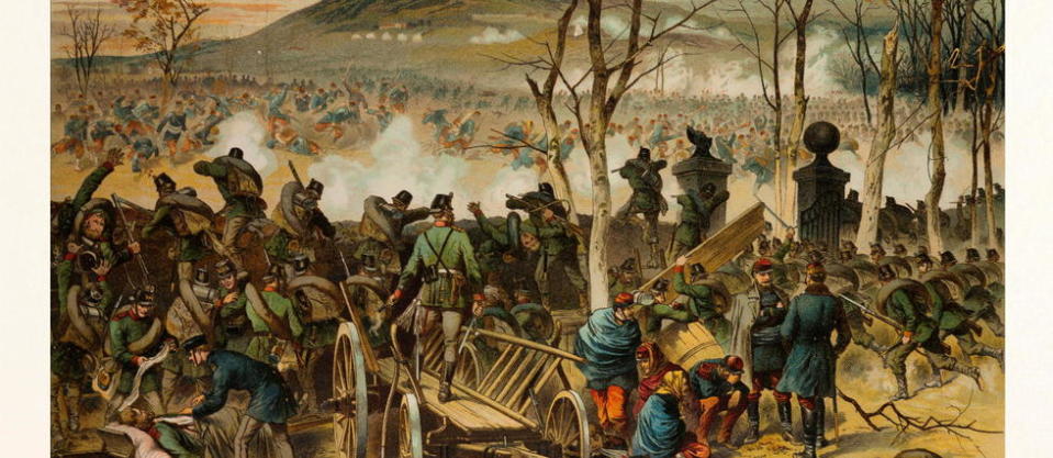 Combats près du mont Valérien pendant la guerre de 1870, peints par Franz Amling (1853-1894). 
