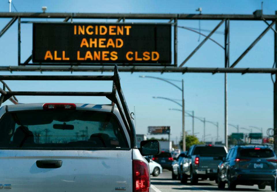 Traffic backed up along a closed Interstate 10 (AP)