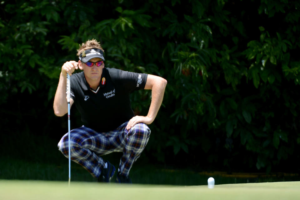 SAN FRANCISCO, CA - JUNE 16: Ian Poulter of England lines up a putt on the first hole during the third round of the 112th U.S. Open at The Olympic Club on June 16, 2012 in San Francisco, California. (Photo by Harry How/Getty Images)