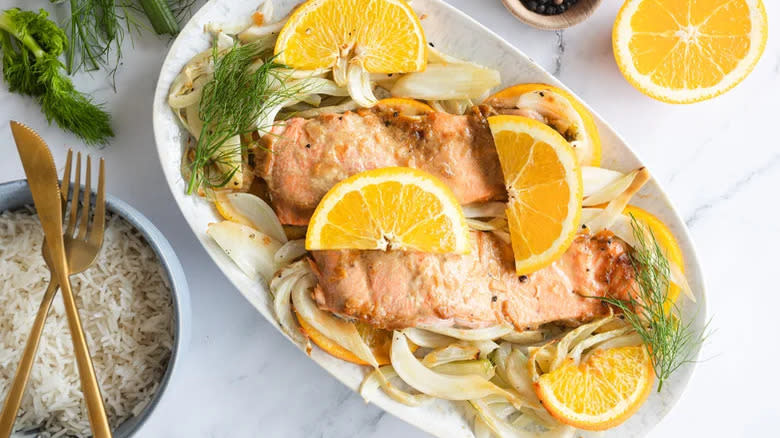 orange fennel salmon on plate