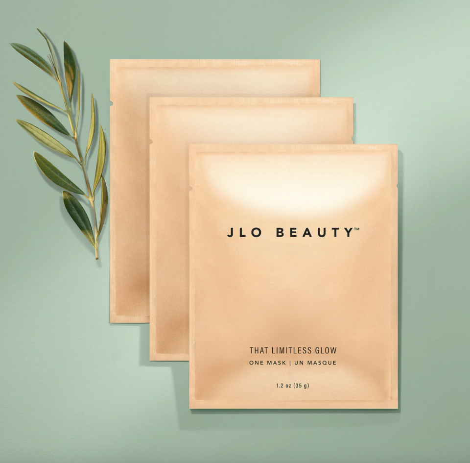 That Limitless Glow Sheet Mask j lo beauty in gold packaging