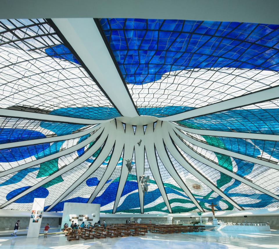A view inside of Oscar Niemeyer's Cathedral of Brasília.