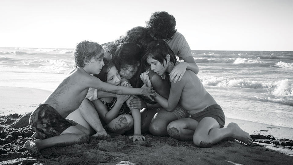 (L to R) Marco Graf as Pepe, Daniela Demesa as Sofi, Yalitza Aparicio as Cleo, Marina De Tavira as Sofia, Diego Cortina Autrey as Toño, Carlos Peralta Jacobson as Paco in Roma, written and directed by Alfonso Cuarón. Photo by Carlos Somonte