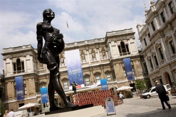 A bronze statue entitled 'The Virgin mother' by artist Damien Hirst is displayed in the courtyard of the Royal Academy of Arts in central London as part of its 238th Summer Exhibition June 7, 2006.