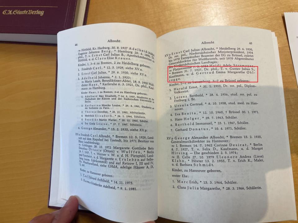 <span>Deutsches Geschlechterbuch,volume 187, p. 45. The red square was added by AFP. Photo taken by AFP on March 6, 2024</span><div><span>Rossen BOSSEV</span><span>AFP</span></div>